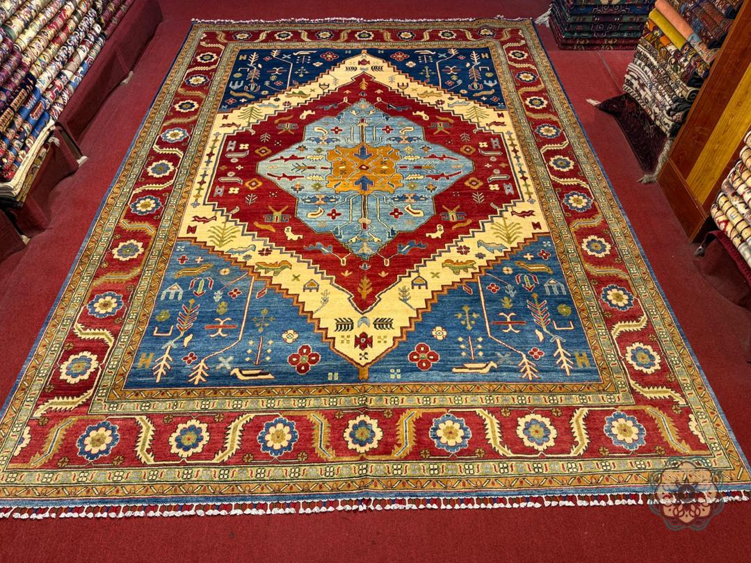 C060 Bold Hand-Knotted Afghan Tribal Chobi Kilim-Inspired Area Rug - Geometric Splendor