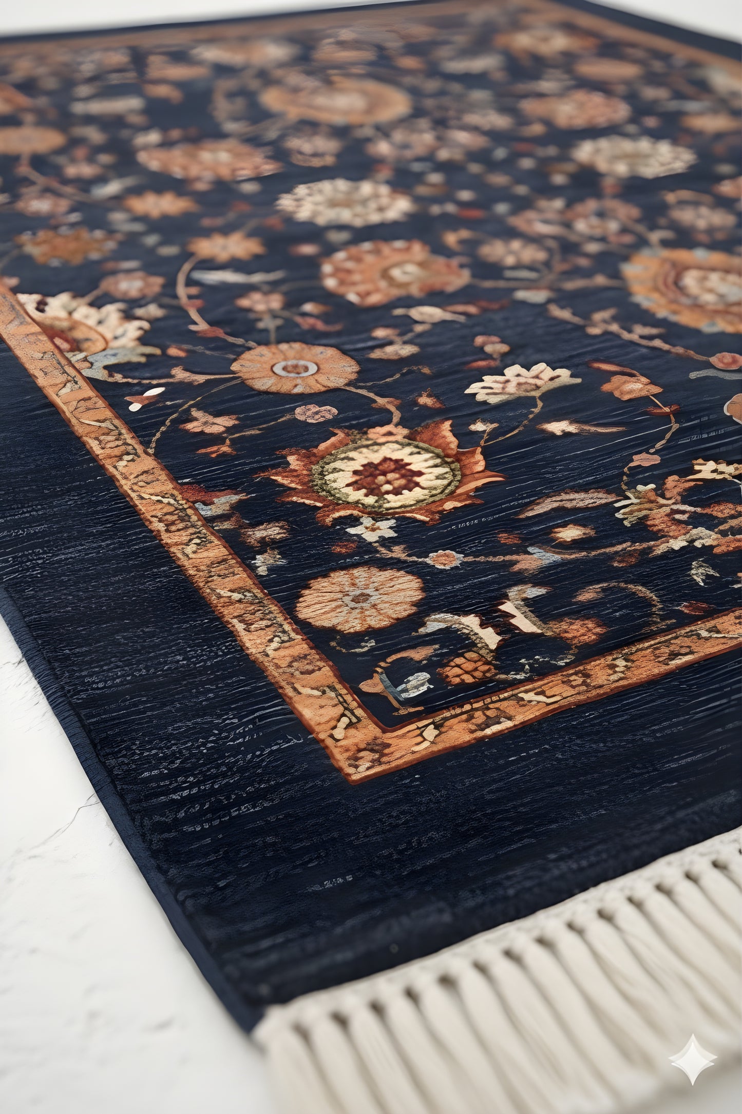 The Midnight Garden - Hand-Knotted Afghan Floral Carpet