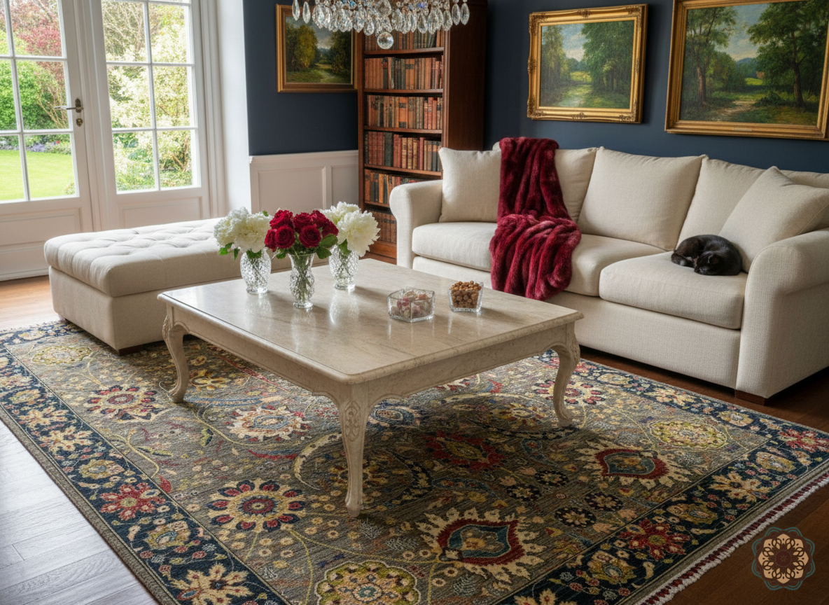 The Rustic Bloom - Hand-Knotted Afghan Serapi-Inspired Carpet 3.52m x 2.5m (C053)