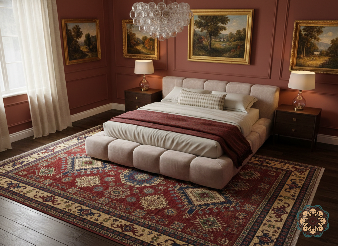 The Crimson Hearth - Hand-Knotted Afghan Turkoman Bokhara Carpet