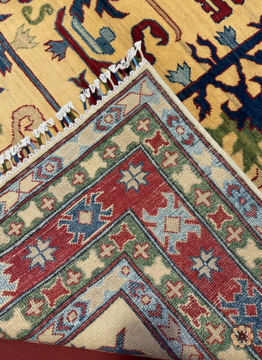 The Golden Blossom - Hand-Knotted Afghan Chobi-Inspired Carpet
