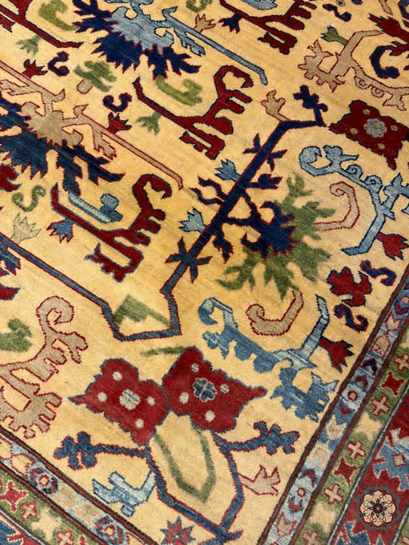 The Golden Blossom - Hand-Knotted Afghan Chobi-Inspired Carpet