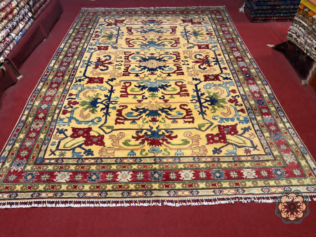 The Golden Blossom - Hand-Knotted Afghan Chobi-Inspired Carpet