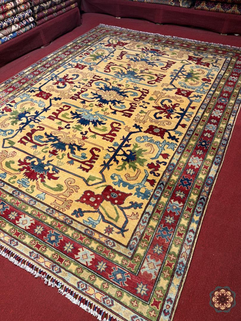The Golden Blossom - Hand-Knotted Afghan Chobi-Inspired Carpet
