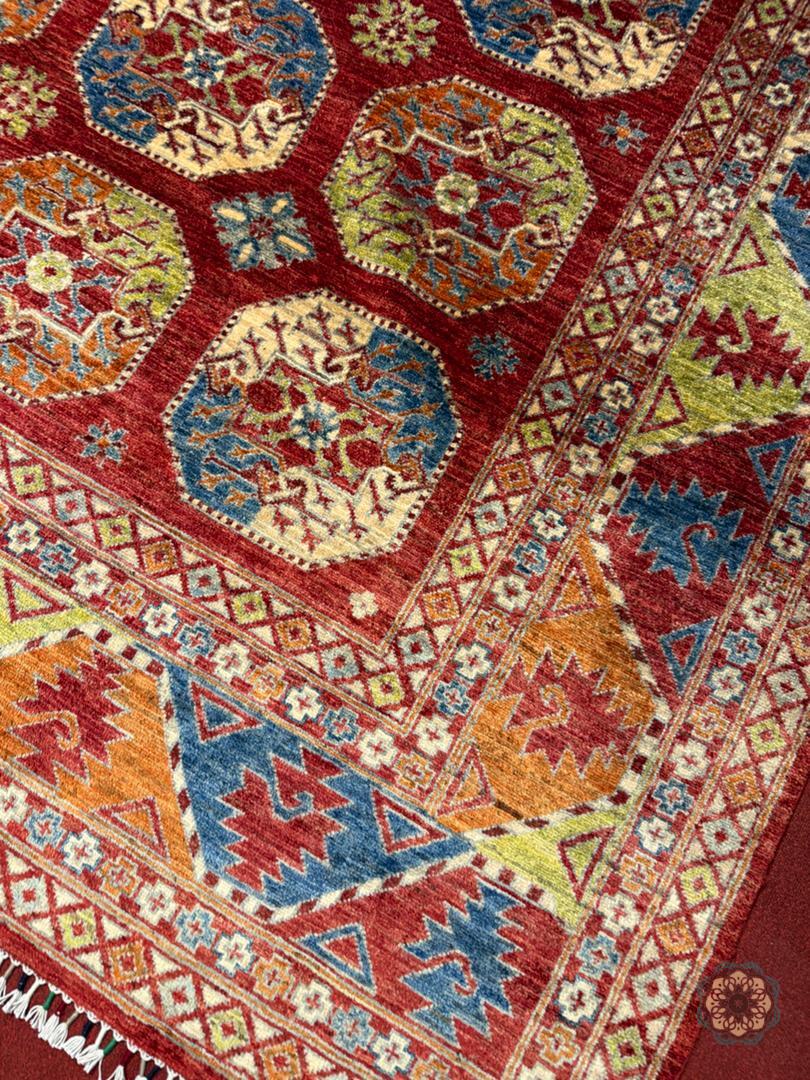Vibrant Hand-Knotted Afghan Tribal Bokhara Area Rug - Authentic Wool Masterpiece C061