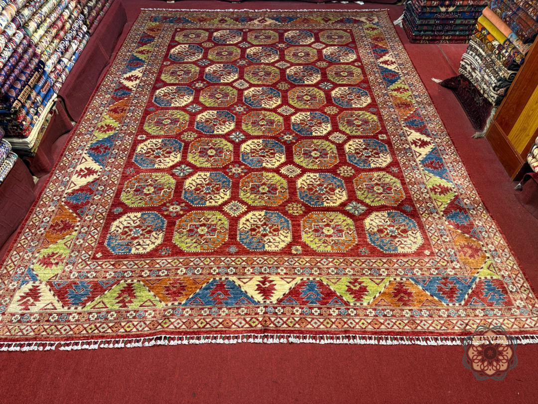 Vibrant Hand-Knotted Afghan Tribal Bokhara Area Rug - Authentic Wool Masterpiece C061
