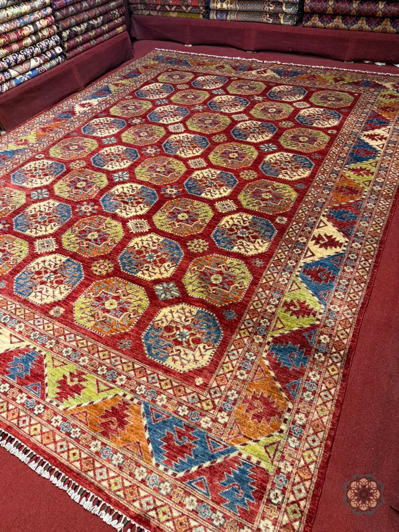Vibrant Hand-Knotted Afghan Tribal Bokhara Area Rug - Authentic Wool Masterpiece C061