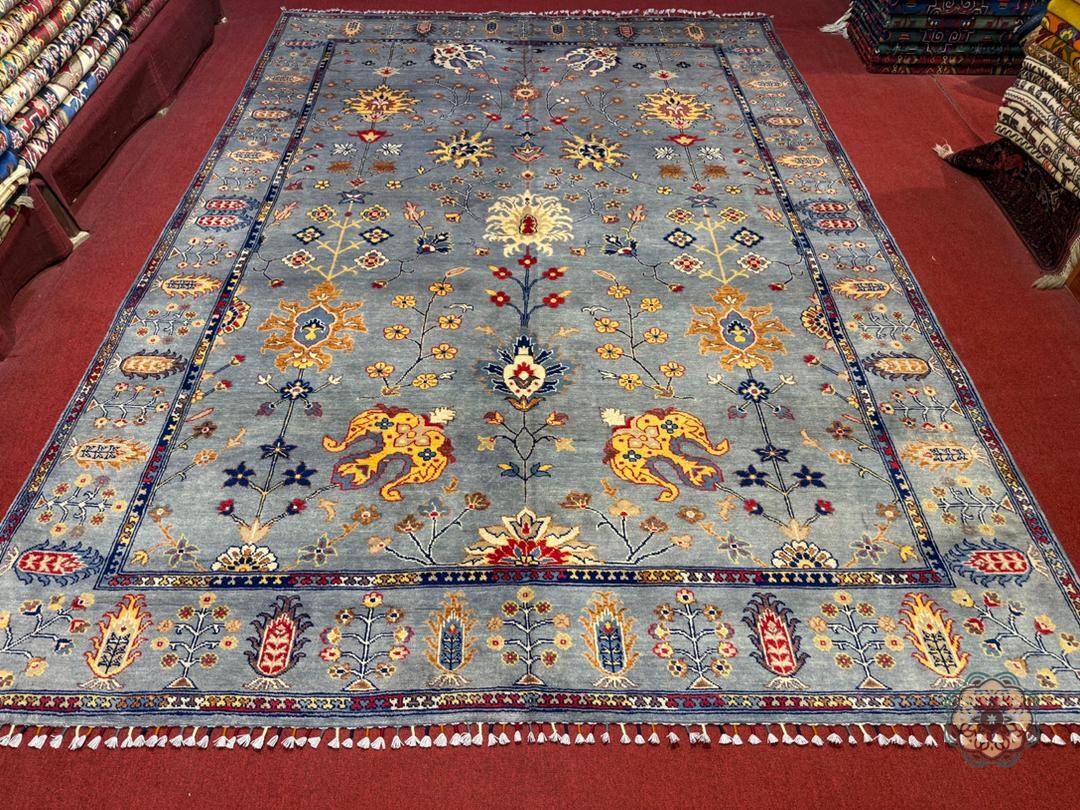 Captivating Hand-Knotted Afghan Mughal-Inspired Area Rug - Blending Tradition with Whimsy C068