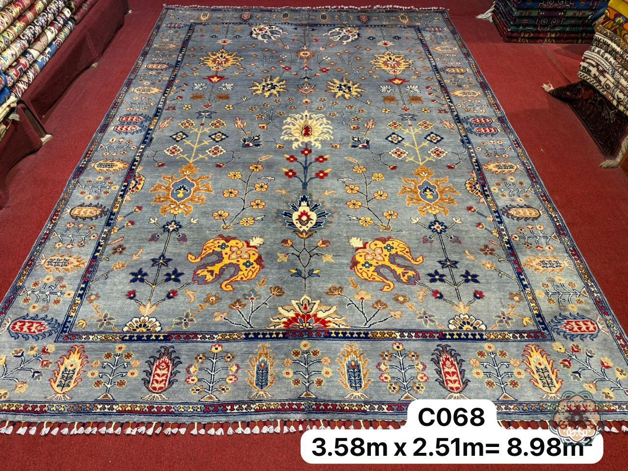 Captivating Hand-Knotted Afghan Mughal-Inspired Area Rug - Blending Tradition with Whimsy C068