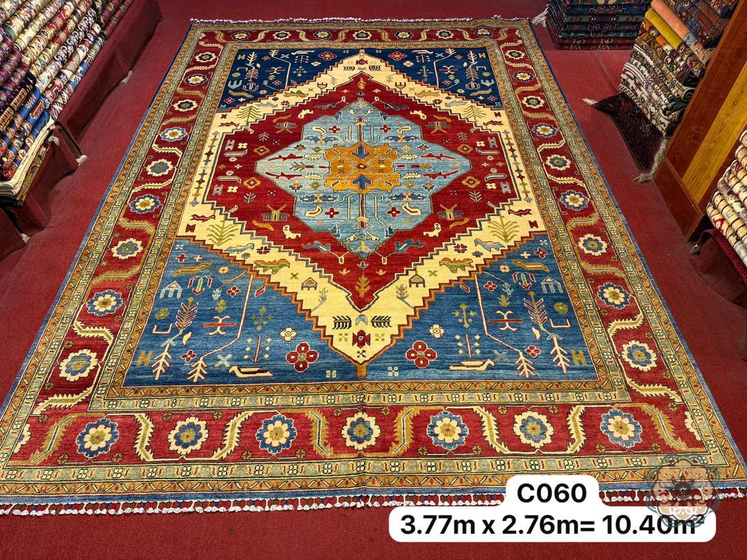 C060 Bold Hand-Knotted Afghan Tribal Chobi Kilim-Inspired Area Rug - Geometric Splendor