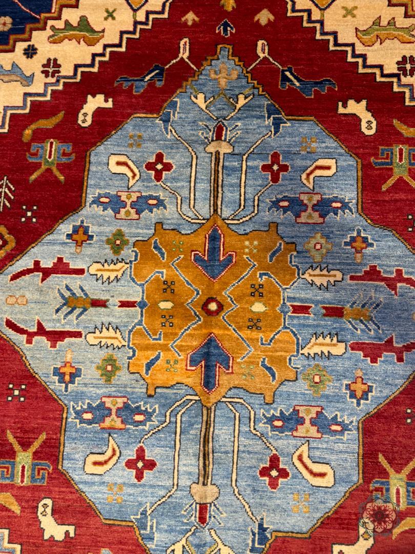 C060 Bold Hand-Knotted Afghan Tribal Chobi Kilim-Inspired Area Rug - Geometric Splendor