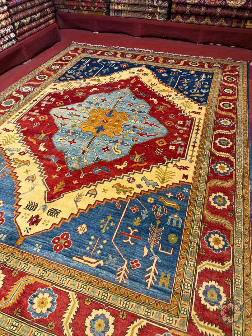 C060 Bold Hand-Knotted Afghan Tribal Chobi Kilim-Inspired Area Rug - Geometric Splendor