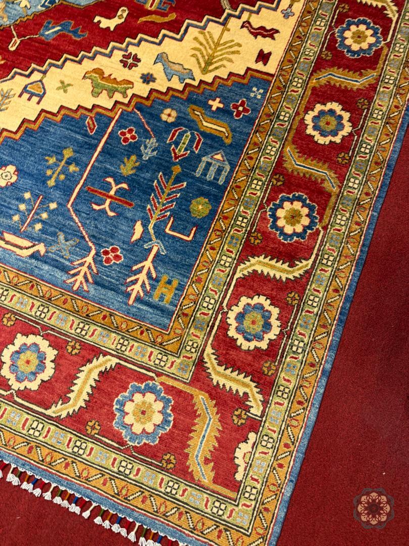 C060 Bold Hand-Knotted Afghan Tribal Chobi Kilim-Inspired Area Rug - Geometric Splendor