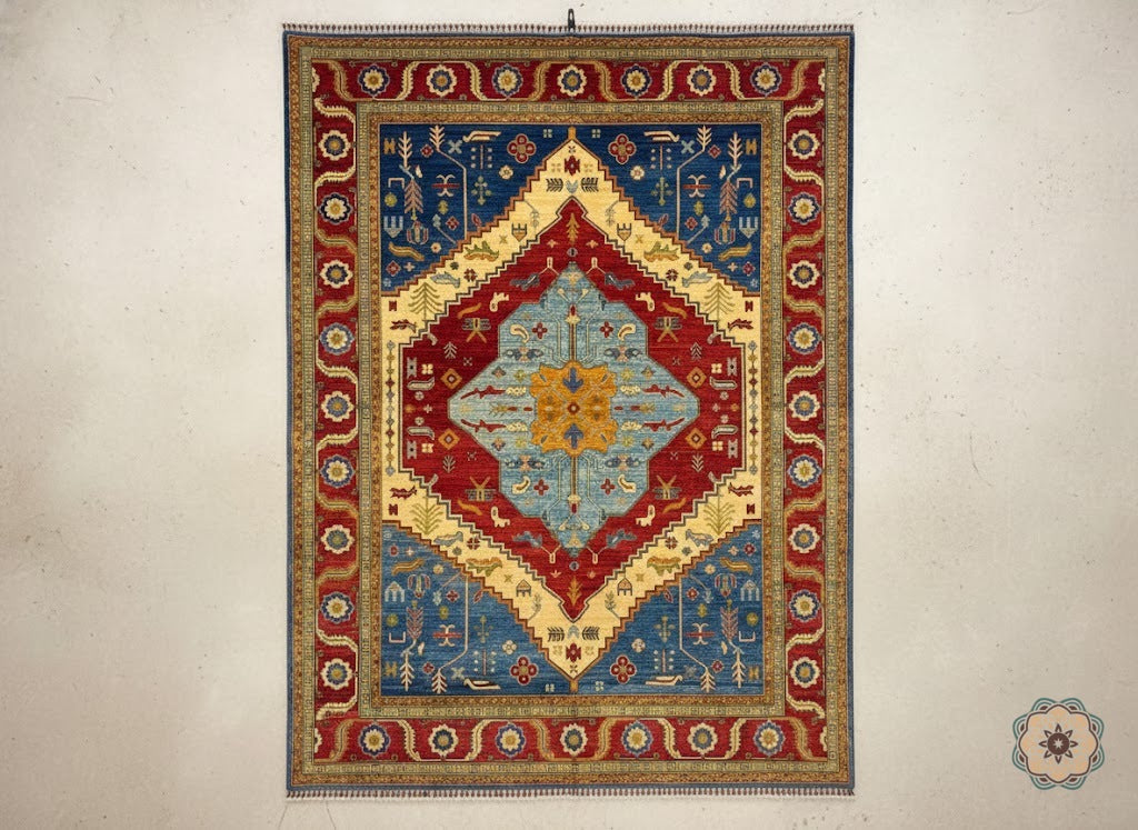 C060 Bold Hand-Knotted Afghan Tribal Chobi Kilim-Inspired Area Rug - Geometric Splendor