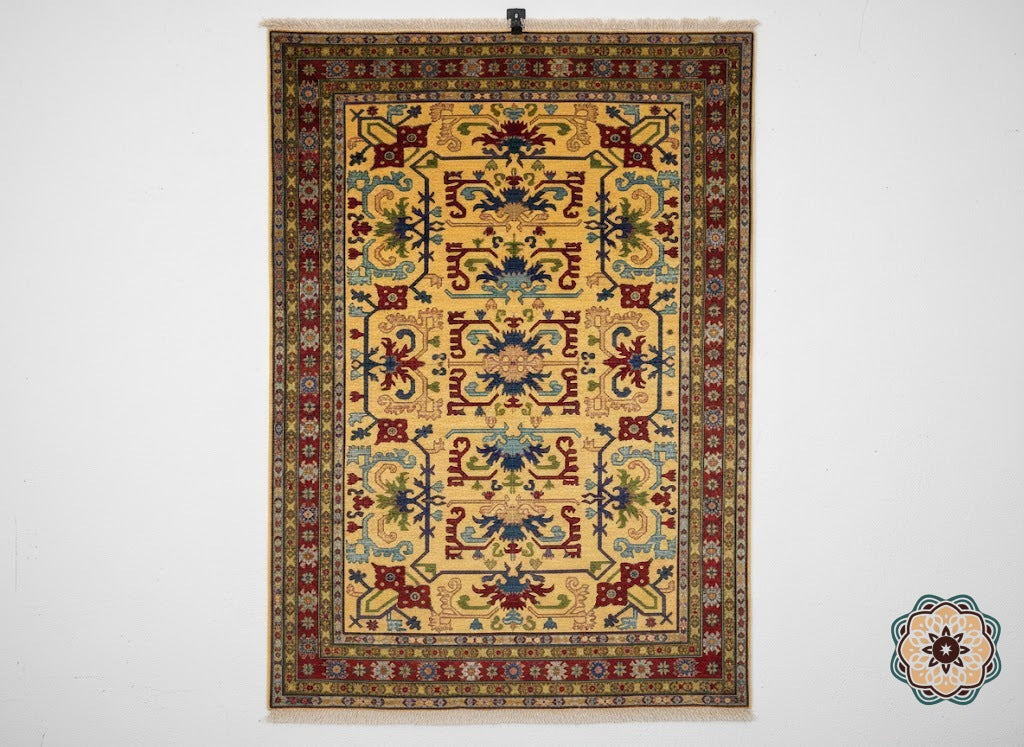 The Golden Blossom - Hand-Knotted Afghan Chobi-Inspired Carpet