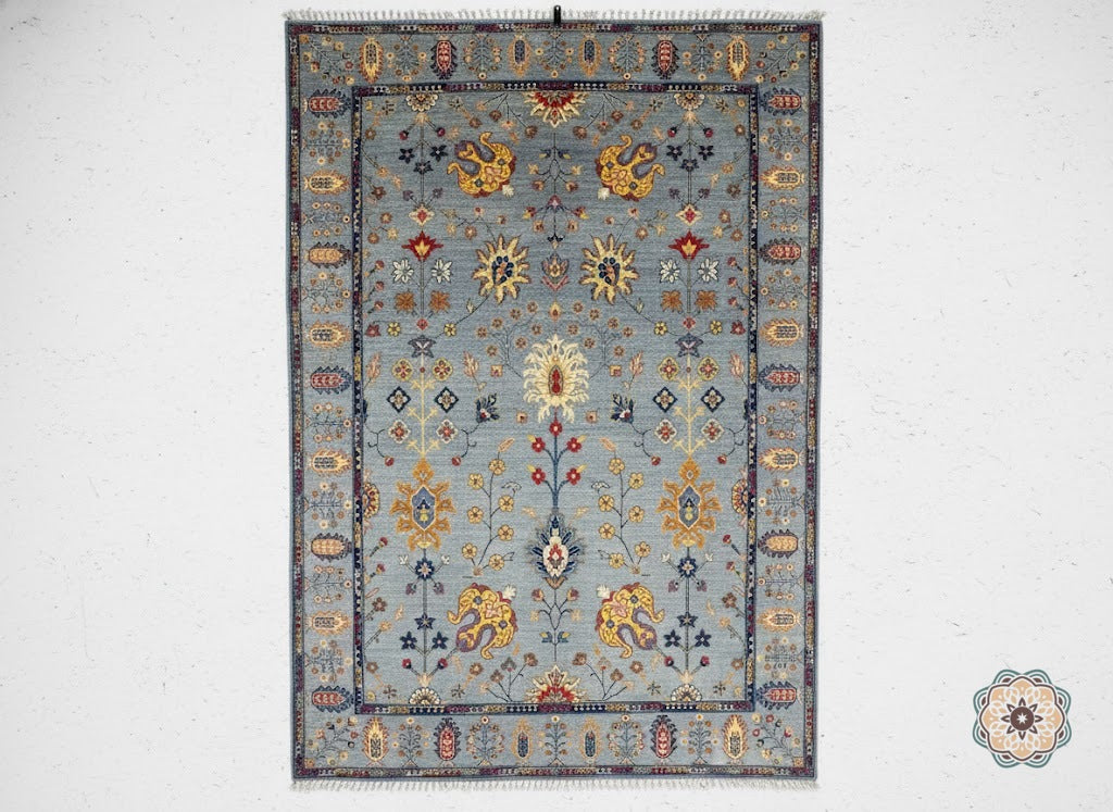 Captivating Hand-Knotted Afghan Mughal-Inspired Area Rug - Blending Tradition with Whimsy C068