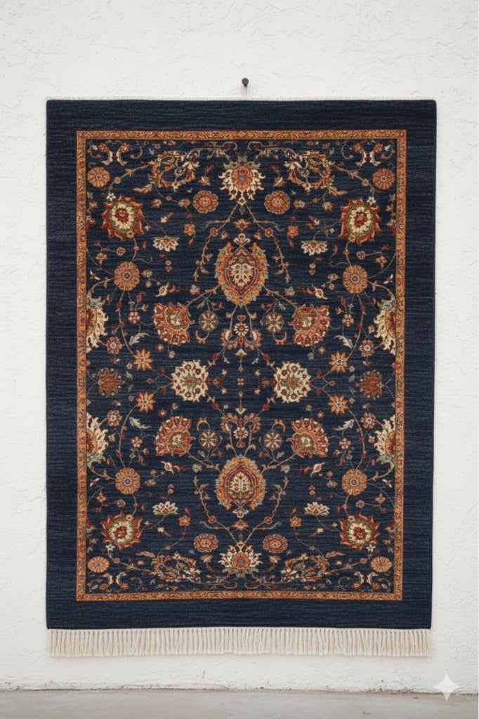 The Midnight Garden - Hand-Knotted Afghan Floral Carpet