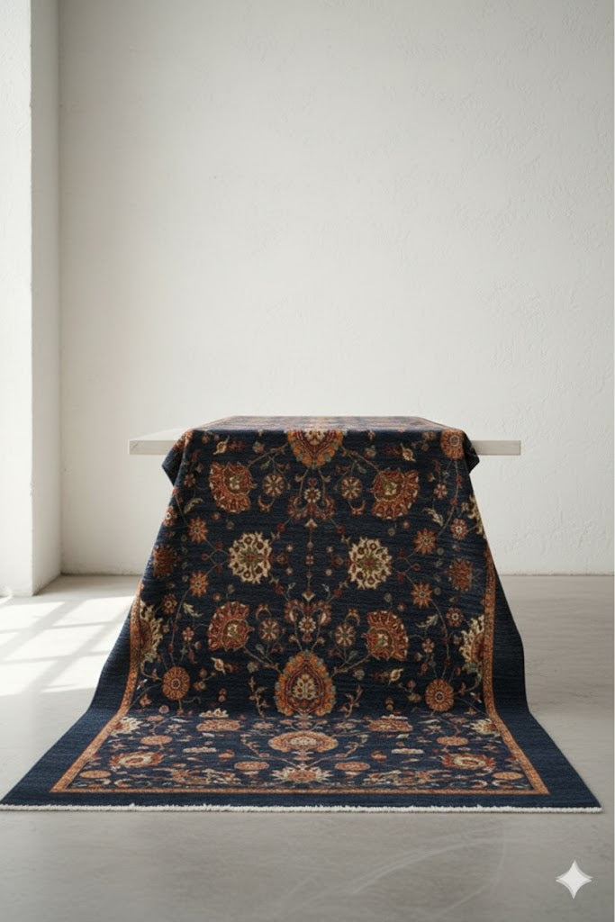 The Midnight Garden - Hand-Knotted Afghan Floral Carpet