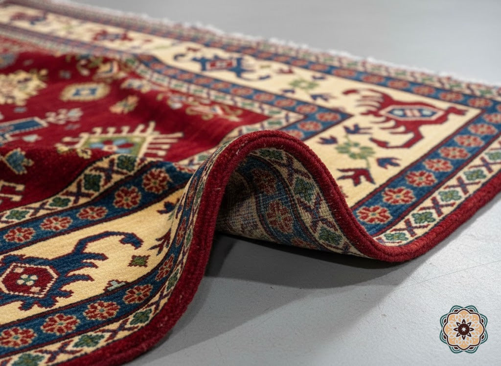 The Crimson Hearth - Hand-Knotted Afghan Turkoman Bokhara Carpet