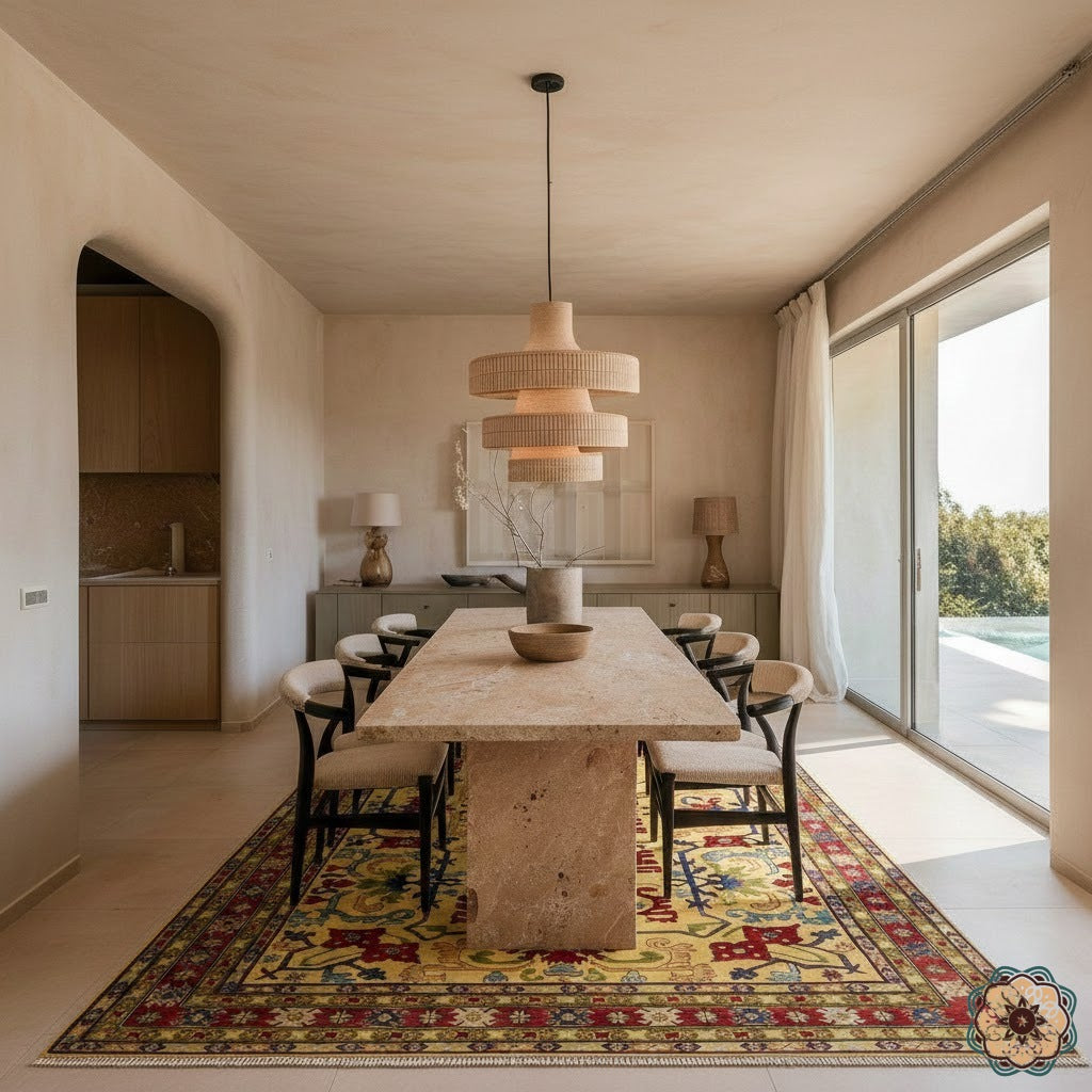 The Golden Blossom - Hand-Knotted Afghan Chobi-Inspired Carpet