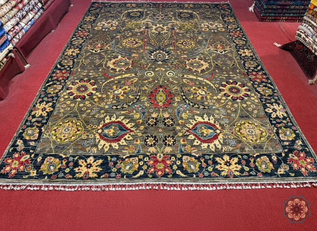 The Rustic Bloom - Hand-Knotted Afghan Serapi-Inspired Carpet 3.52m x 2.5m (C053)